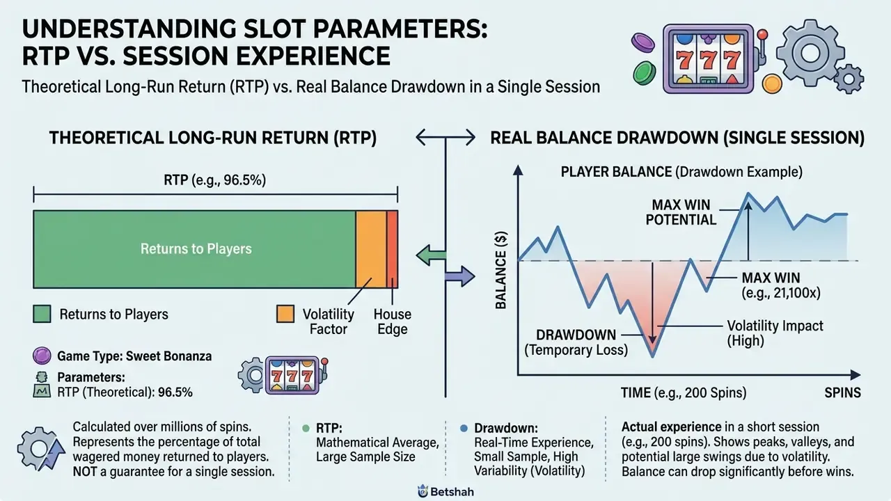 Sweet Bonanza RTP volatility max win diagram