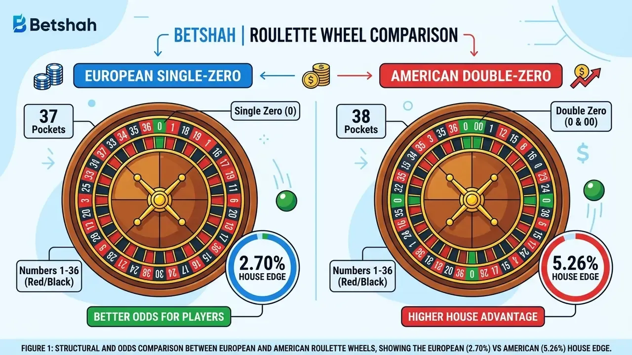 European vs American roulette wheel structural comparison