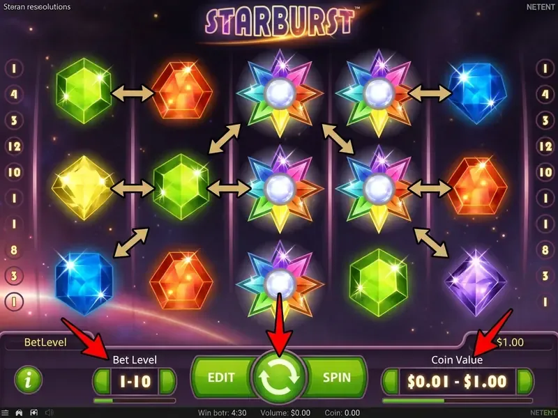 Bet control interface in the Starburst online slot