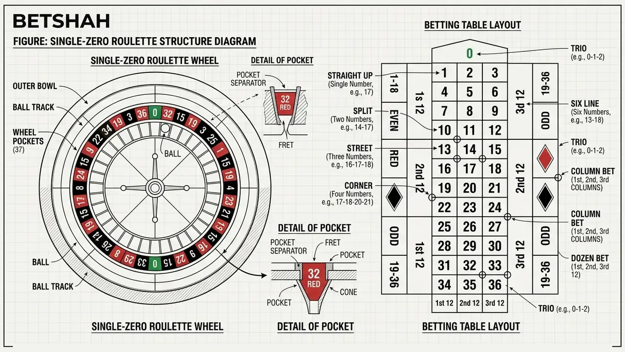 roulette wheel and table layout structure diagram